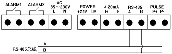 鍋爐用熱式質(zhì)量流量計(jì)RS-485通訊接線圖