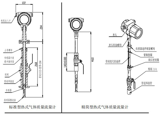 管道式熱式氣體質(zhì)量流量計插入式結(jié)構(gòu)圖